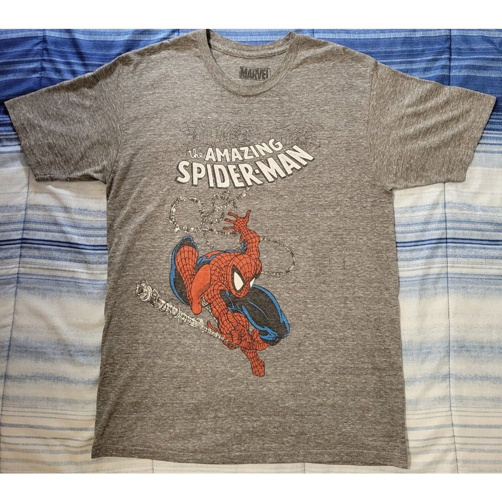 Marvel Men's T-Shirt Short Sleeve Spider Man Gray Medium